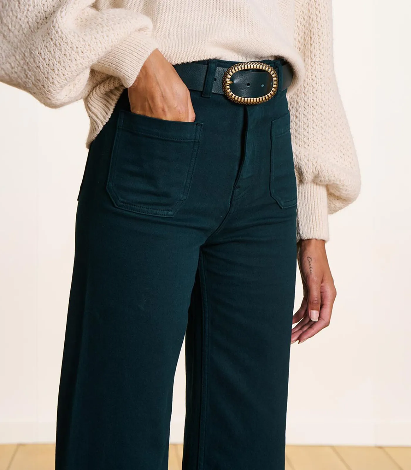 La Fée Maraboutée petrolblauwe flare jeans met hoge taille van organisch katoen petrolBlue Sale