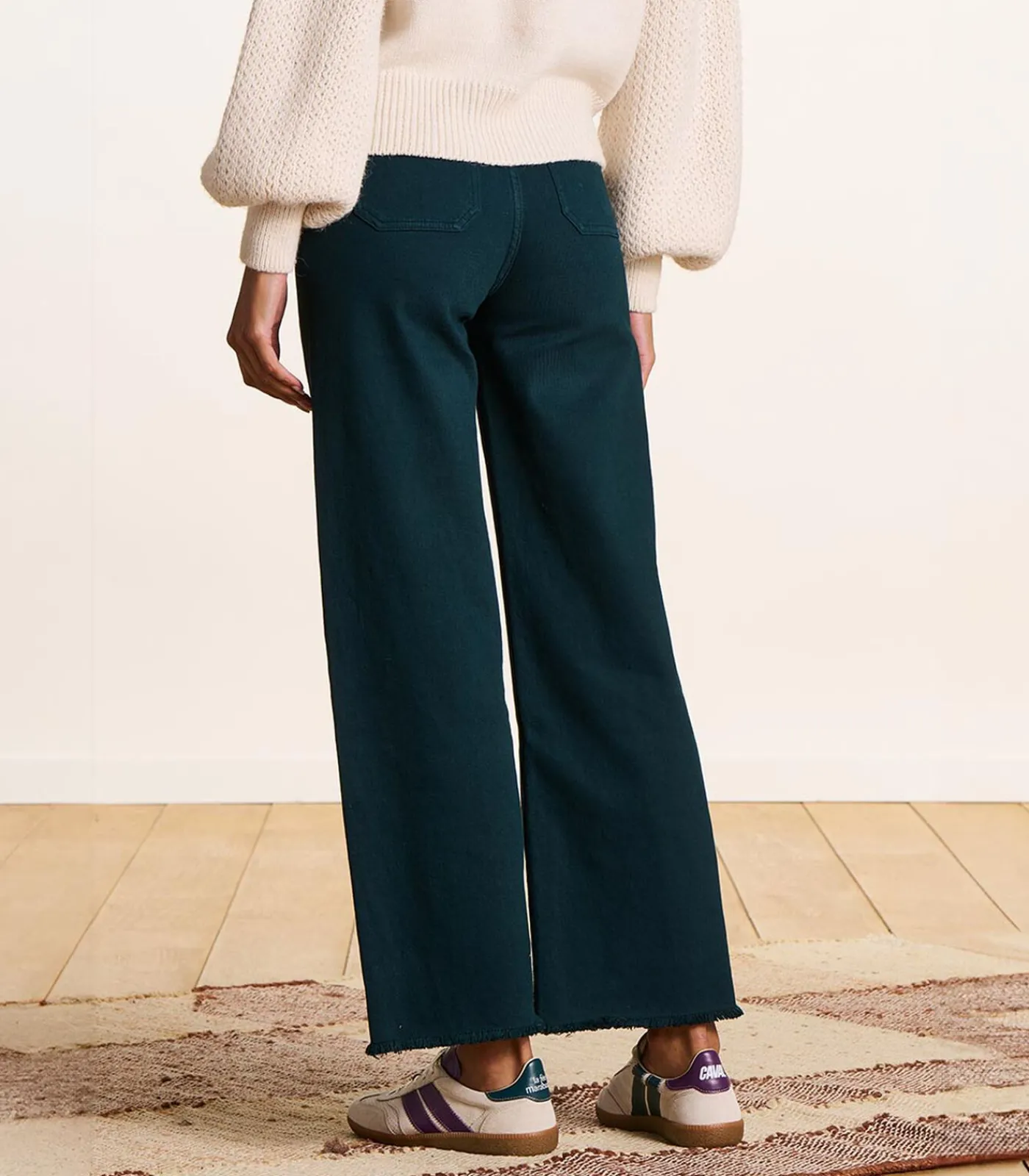 La Fée Maraboutée petrolblauwe flare jeans met hoge taille van organisch katoen petrolBlue Sale