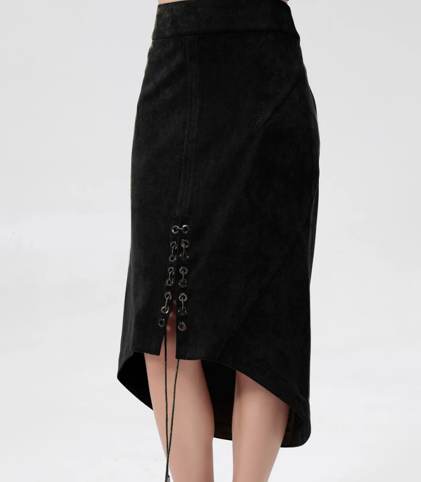 Smart & Joy Plooiende rok met split en vetersluiting middenvoor black New