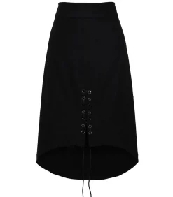 Smart & Joy Plooiende rok met split en vetersluiting middenvoor black New