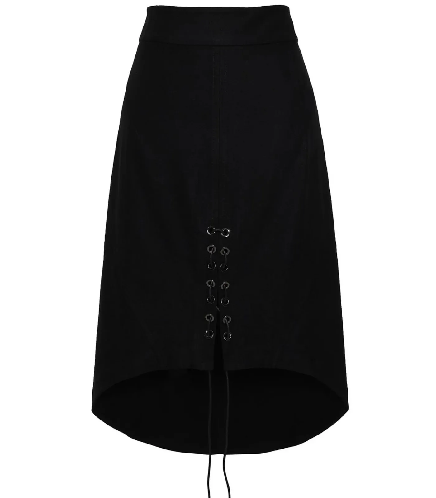 Smart & Joy Plooiende rok met split en vetersluiting middenvoor black New