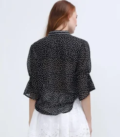 Smart & Joy Polka Dot chiffon blouse met tulpmouwen black Hot