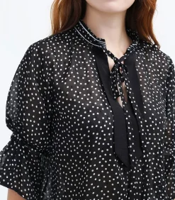 Smart & Joy Polka Dot chiffon blouse met tulpmouwen black Hot