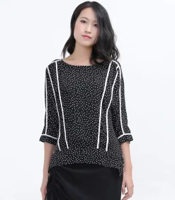 Smart & Joy Polka Dot chiffon witte Bias blouse black Discount
