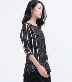Smart & Joy Polka Dot chiffon witte Bias blouse black Discount