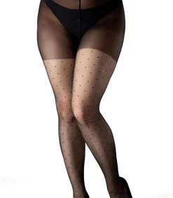 Giulia Positive Amalia 20den Sheer (enkel grote maten) Panty met stippen - Zwart - 2XL black New