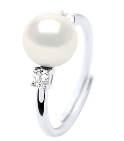 Pearls & Colors Prestige sieradenring - echte zoetwater gekweekte parelknop 7-8 mm - natuurlijk wit - 925 zilveren duizendsten - verstelbare maat white New