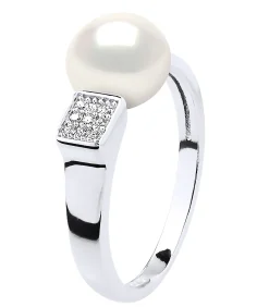 Pearls & Colors Prestige sieradenring - originele zoetwater gekweekte parelknop 9-10 mm - natuurlijk wit zilver 925 duizendsten - verstelbare maat white Hot