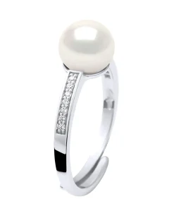 Pearls & Colors Prestige sieradenring Echte zoetwater gekweekte parelknop 7-8 mm - natuurlijk wit - 925 zilveren duizendsten - verstelbare maat white Hot