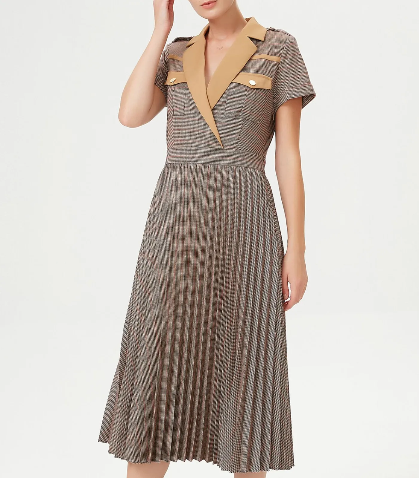Smart & Joy Prins van Wales geplooide jurk brown Best