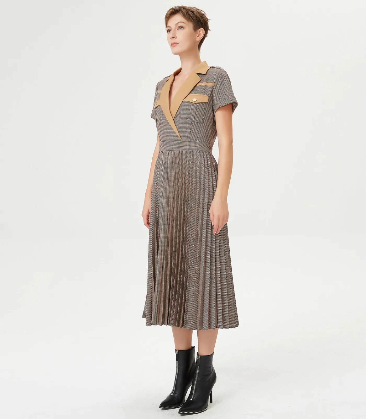 Smart & Joy Prins van Wales geplooide jurk brown Best