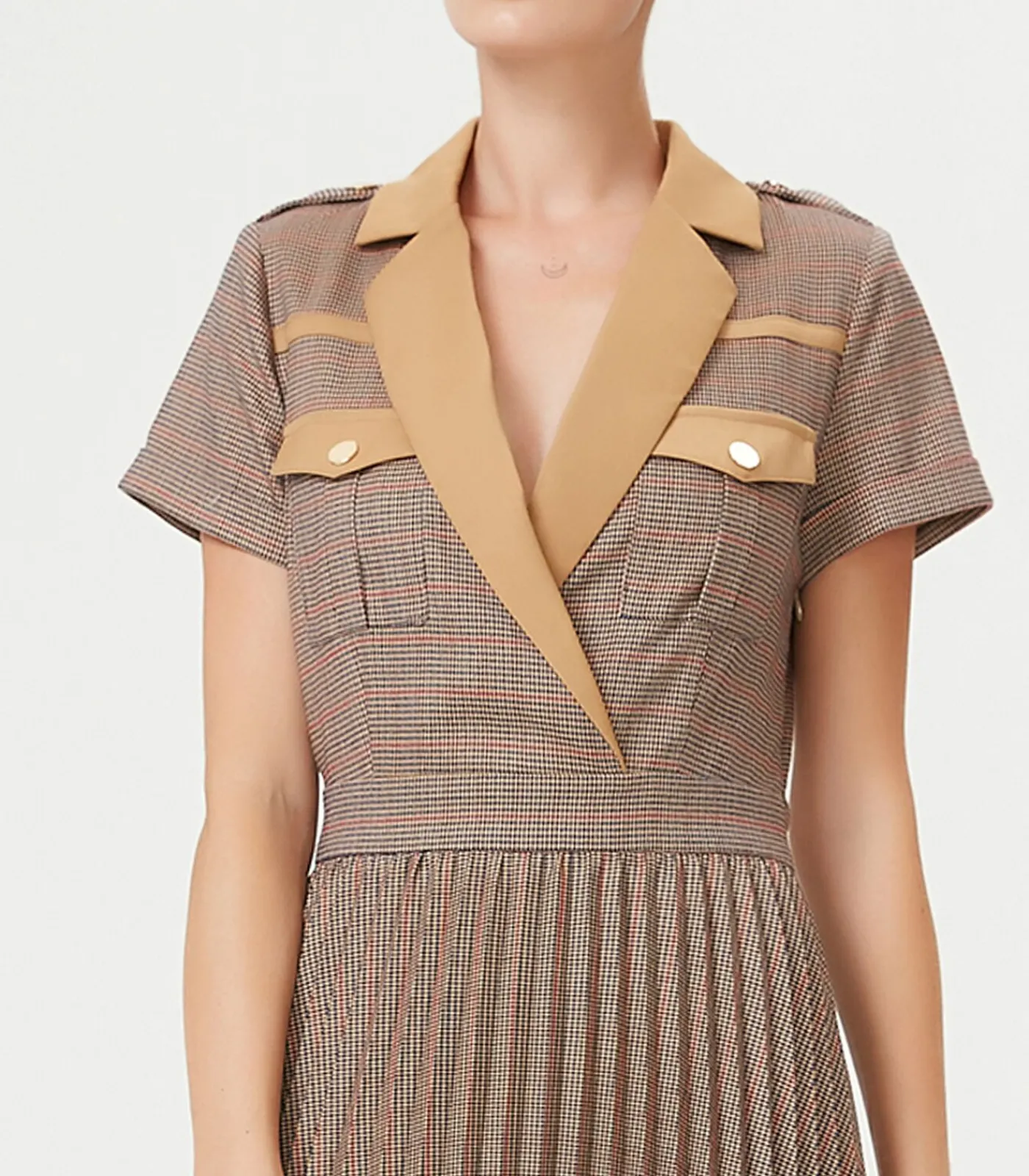 Smart & Joy Prins van Wales geplooide jurk brown Best