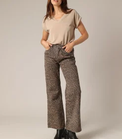 Deeluxe PRISTY - 100% katoenen flared jeans met trendy luipaardmotief camel Outlet