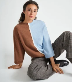 Marie Méro Pull bicolor met verticale streep in camel en lichtblauw darkBrown Sale