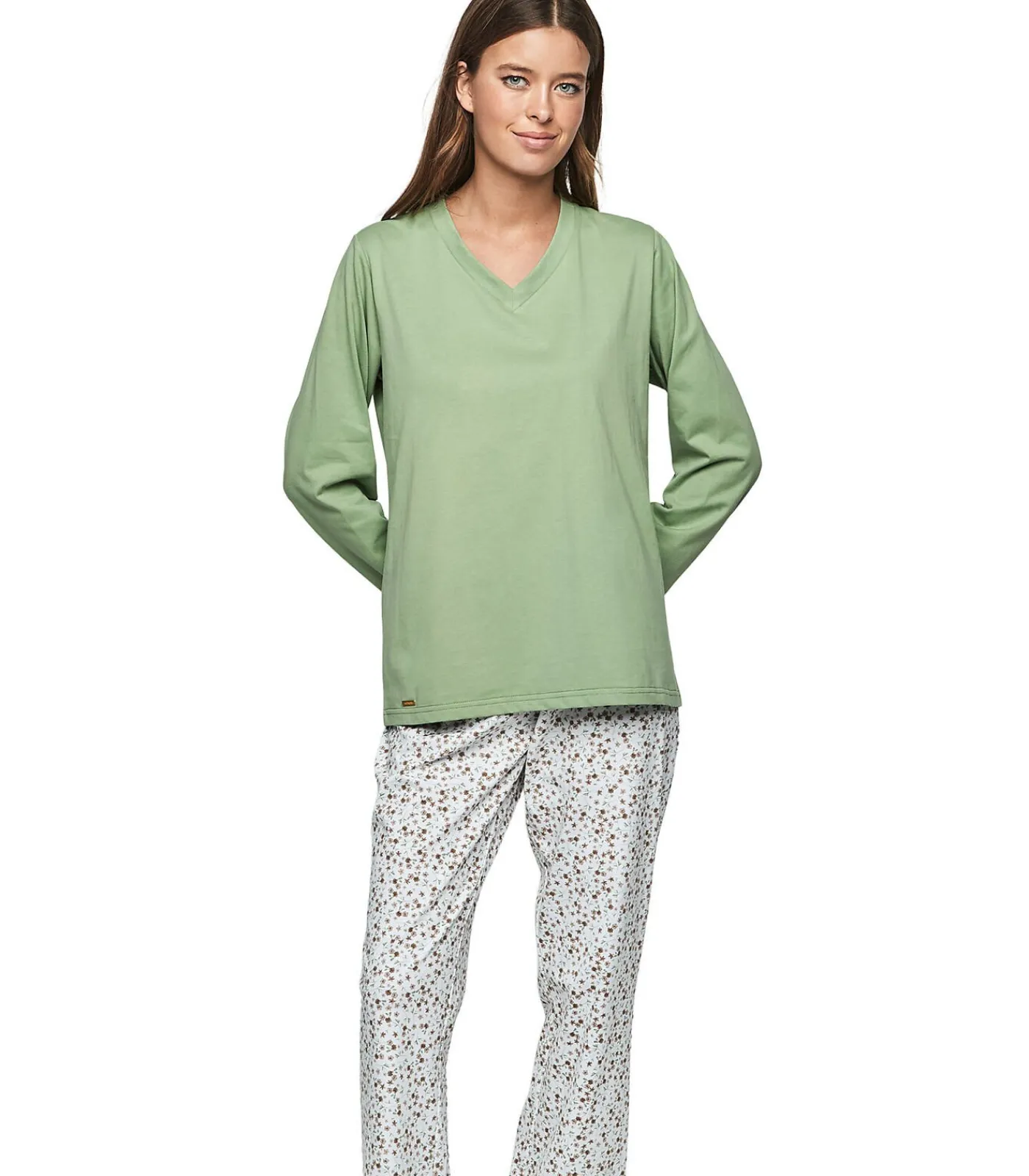 SELMARK Pyjama broek top lange mouwen P111 PREPPY FLOWERS taupe Hot