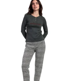 ADMAS Pyjama broek top lange mouwen Houndstooth gray