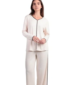 ADMAS Pyjama broek top lange mouwen V-hals Elegant Bij Home beige Online