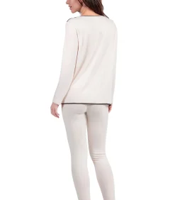 ADMAS Pyjama legging top lange mouwen ronde hals Elegant Bij beige