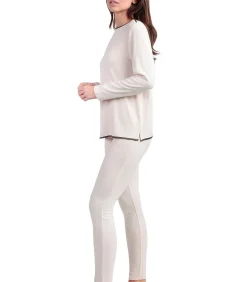 ADMAS Pyjama legging top lange mouwen ronde hals Elegant Bij beige
