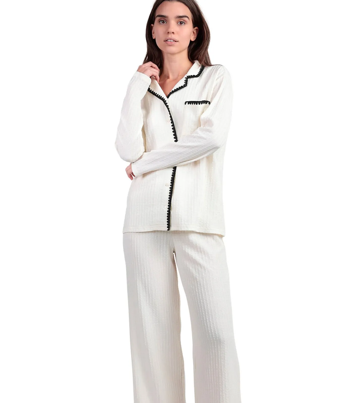 ADMAS Pyjama met wijde broek en shirt lange mouwen Stitching white Sale