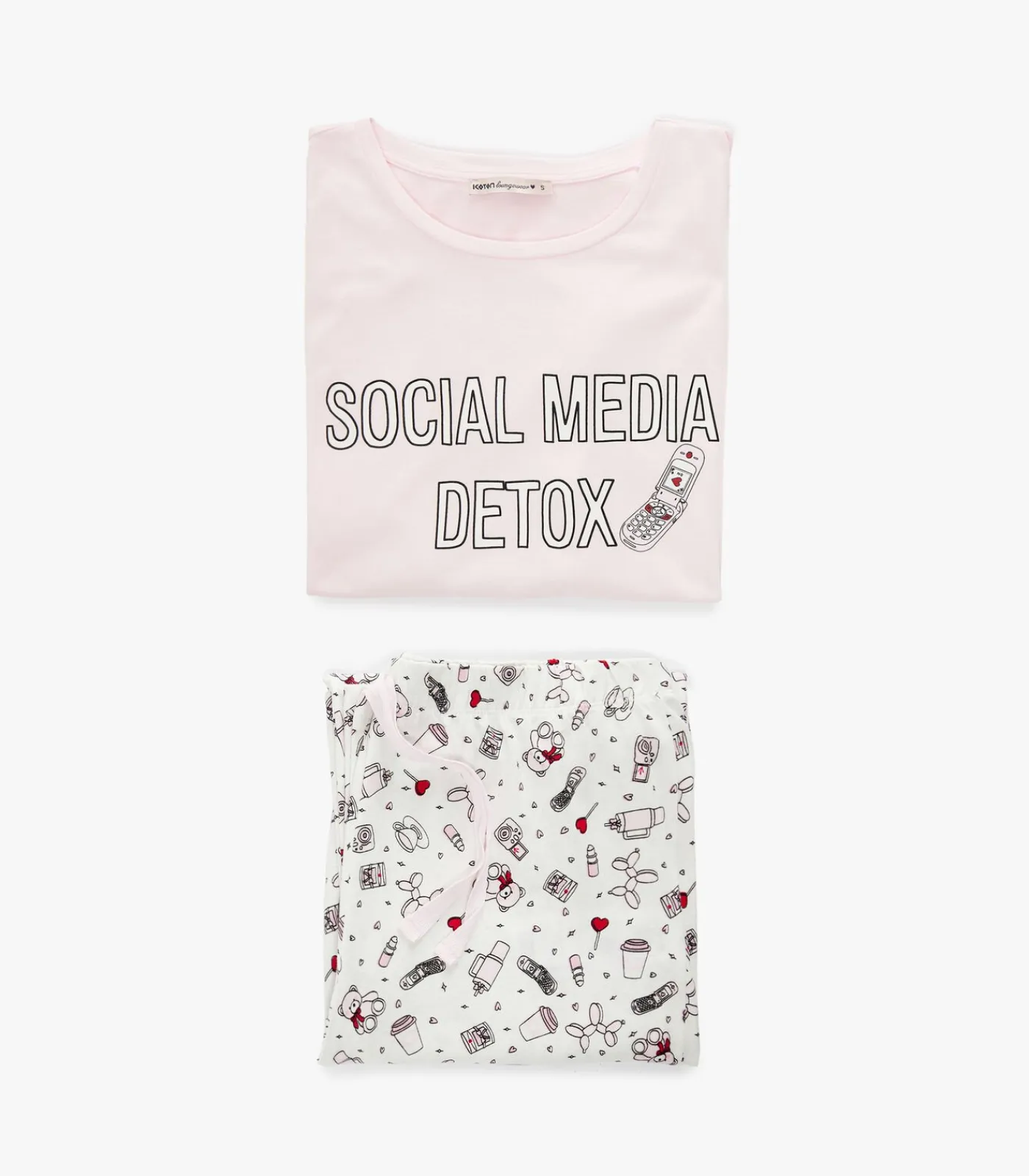 Koton Pyjama Set Korte Mouwen Katoen Bedrukt white Online