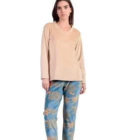 ADMAS Pyjamabroek V-hals top Oriental brown