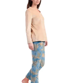 ADMAS Pyjamabroek V-hals top Oriental brown