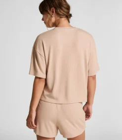 Hunkemöller Pyjamashort van geborstelde jersey beige Online