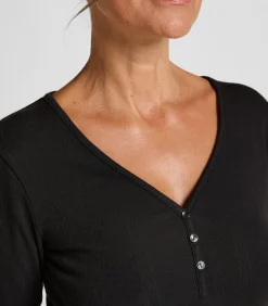 Hunkemöller Pyjamatop met lange mouwen Henley black Hot