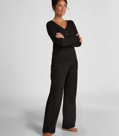 Hunkemöller Pyjamatop met lange mouwen Henley black Hot