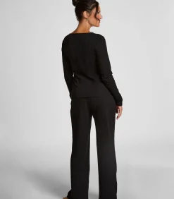 Hunkemöller Pyjamatop met lange mouwen Henley black Hot