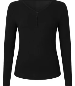 Hunkemöller Pyjamatop met lange mouwen Henley black Hot