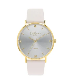 s.Oliver Quarzuhr voor dames, roestvrij staal | kunstleer gold Outlet