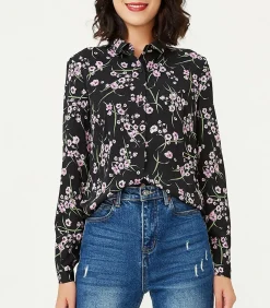 Smart & Joy Recht overhemd met bloemenprint black Outlet
