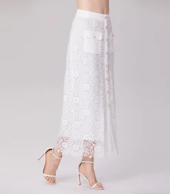 Smart & Joy Rechte midi-rok met kant en middenknopen white New