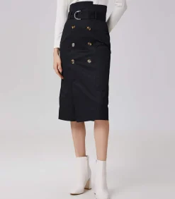 Smart & Joy Rechte rok met dubbele rijsten black Best