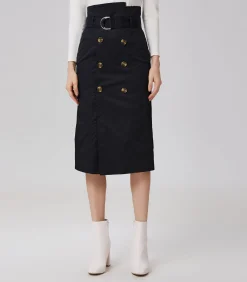Smart & Joy Rechte rok met dubbele rijsten black Best