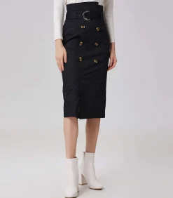 Smart & Joy Rechte rok met dubbele rijsten black Best