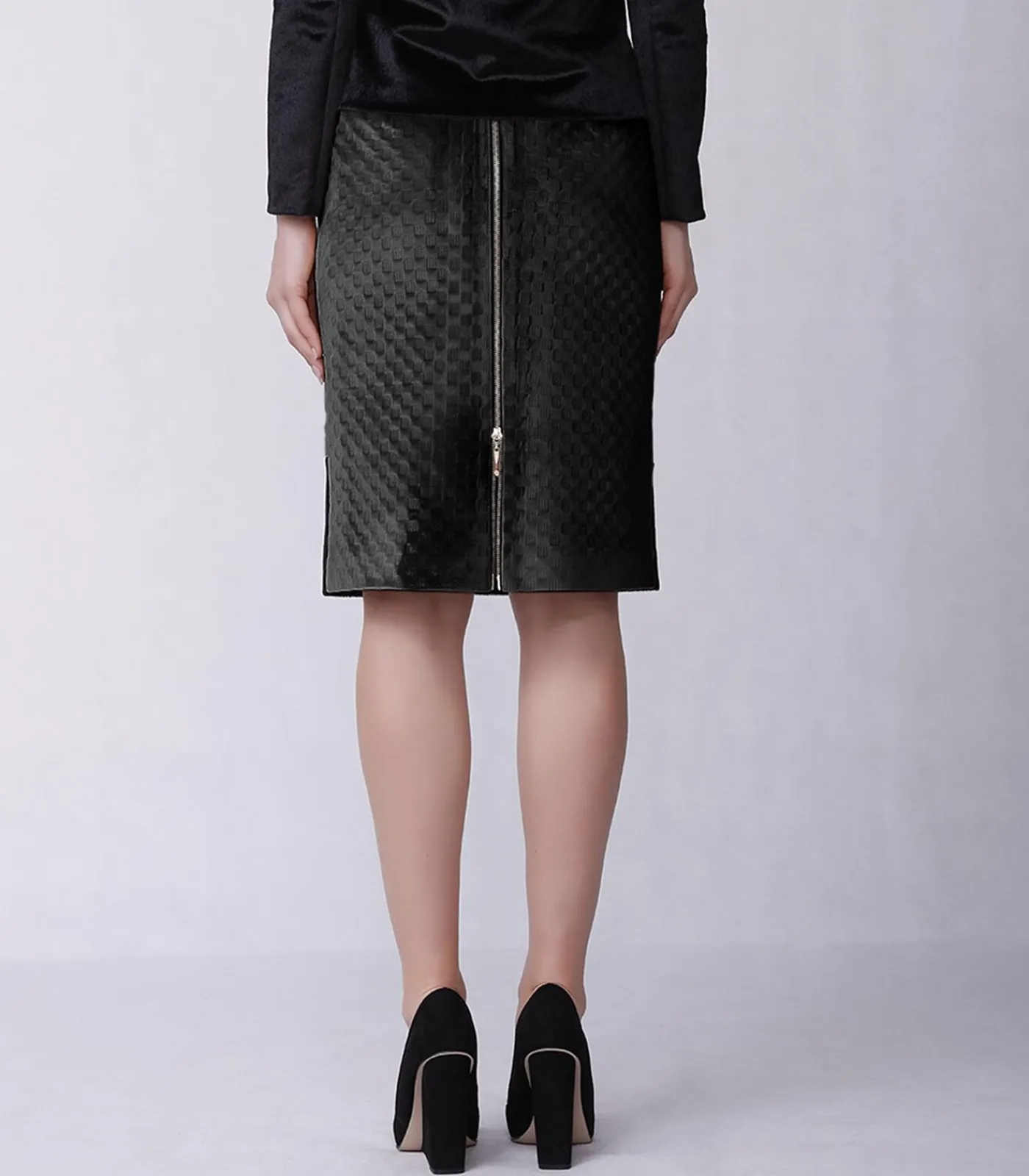 Smart & Joy Rechte rok van structuurfluweel en imitatiepaardenhaar black Outlet