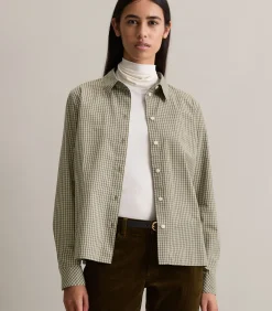 Marc O’Polo DENIM Regular geruite blouse met plooidetail darkGreen Clearance