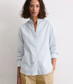 Marc O'Polo Regular gestreepte blouse met opstaande kraag darkBlue Clearance