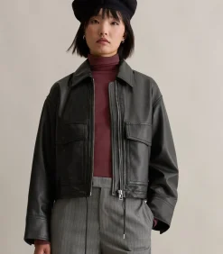 Marc O’Polo DENIM Regular leren jack in schuurstijl black Best