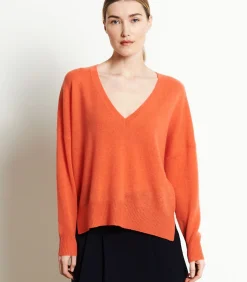 Studio Cashmere8 RIA 3 Diepe V-Hals Trui - 100% kasjmier mandarinOrange Best