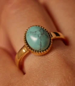 Lucardi Ring Staal - Goudkleurig turquoise Best