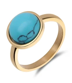 Lucardi Ring Staal - Goudkleurig turquoise Sale