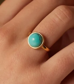 Lucardi Ring Staal - Goudkleurig turquoise Sale