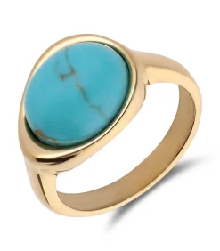 Lucardi Ring Staal - Goudkleurig turquoise Discount