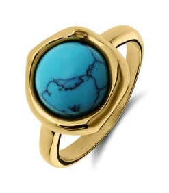 Lucardi Ring Staal - Goudkleurig turquoise Hot