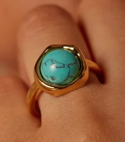 Lucardi Ring Staal - Goudkleurig turquoise Hot