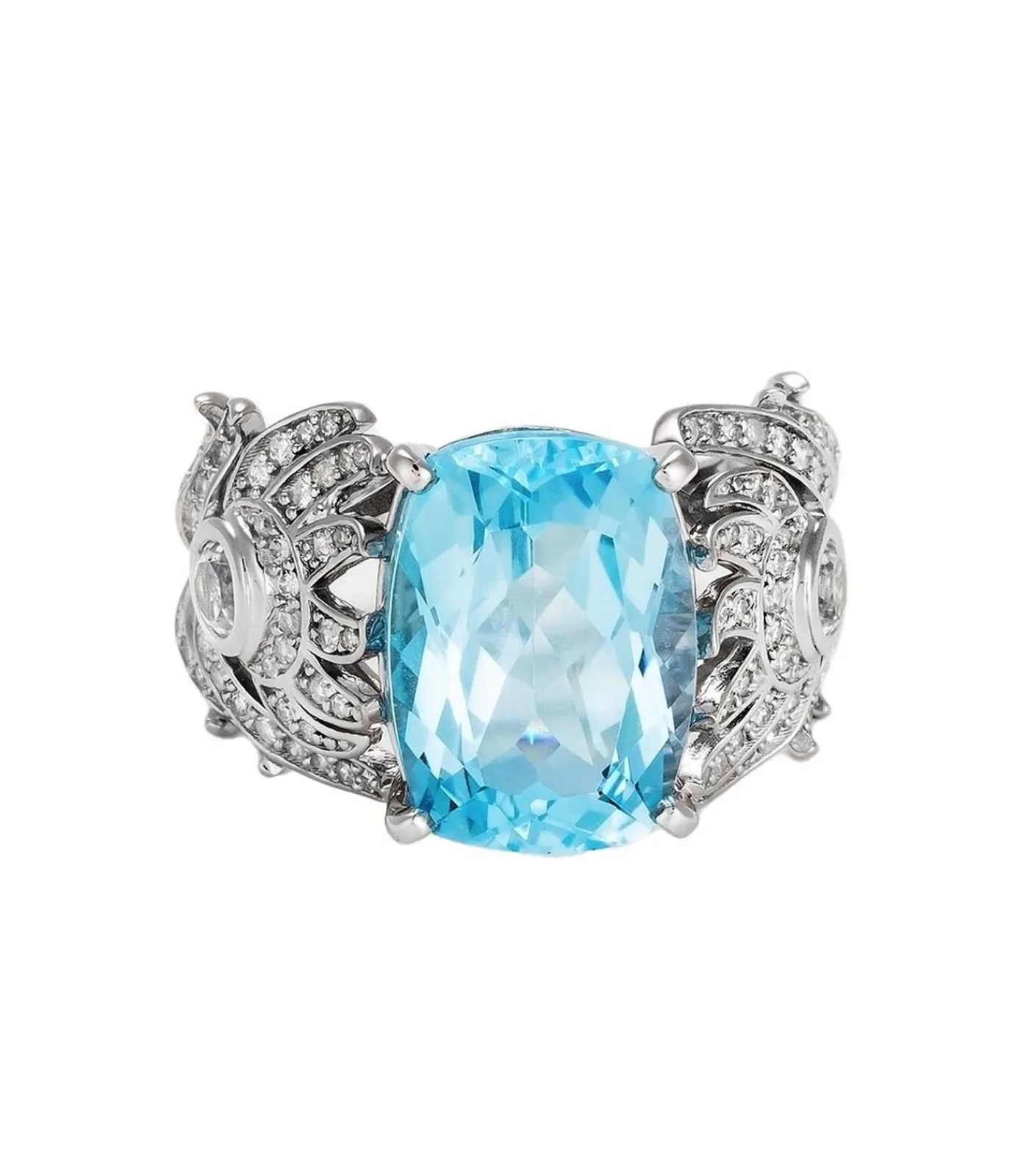 MES BIJOUX Ring "Toliara" Witgoud, Topaas en Diamanten silver